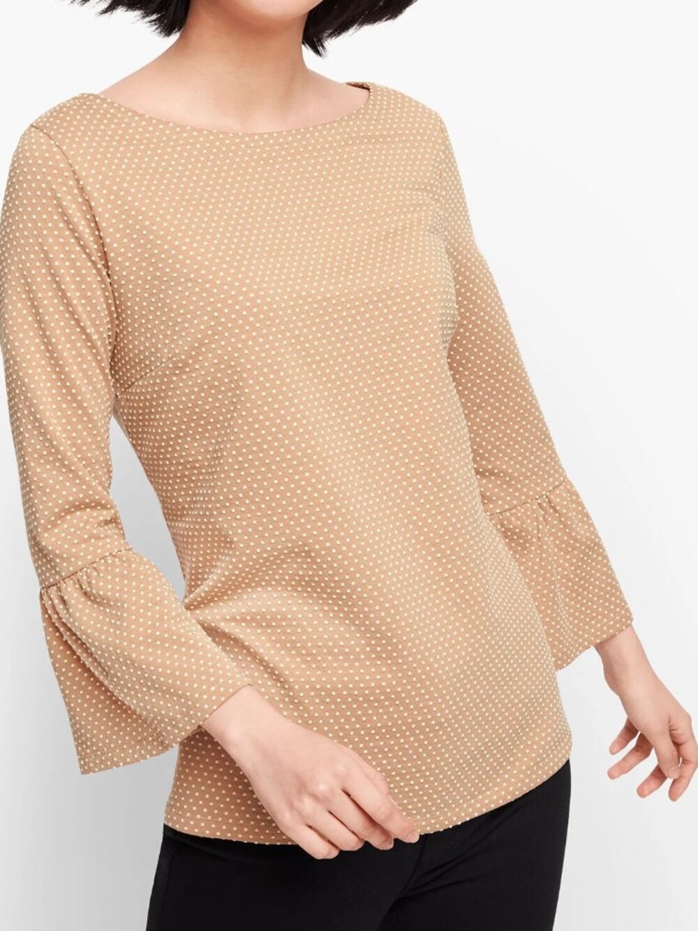 Talbots M Flounce Sleeve Jacquard Dot Top Business Casual Office Casual